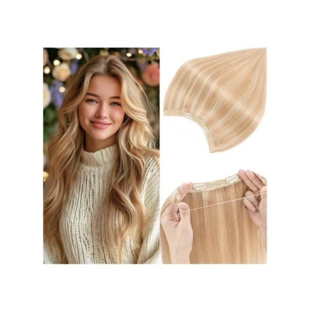 Rich Choices 18in Halo Hair Extensions Remy Human Hair Ash Blonde 18P613